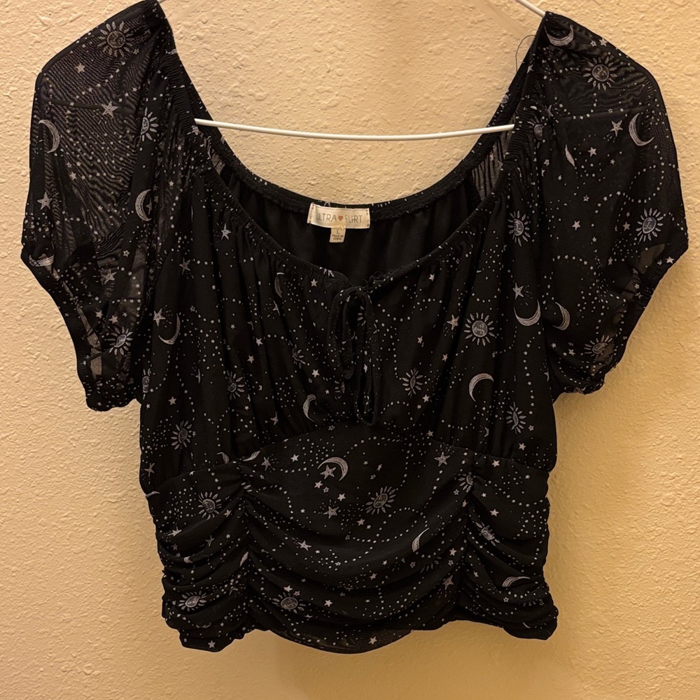 Lg Black Celestial Print Blouse
